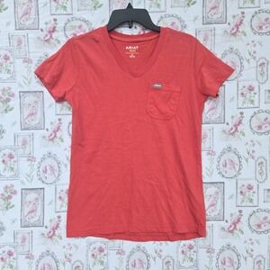 Ariat Shirt Womens Small Red Rebar Short Sleeve Pocket Tee Cowgirl Western